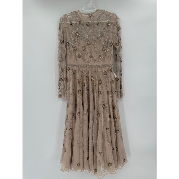 Mac Duggal 10799 Nude Jewel Floral Embellished Lace Tea Cocktail Dress Sz 8 NWT - Picture 4 of 7